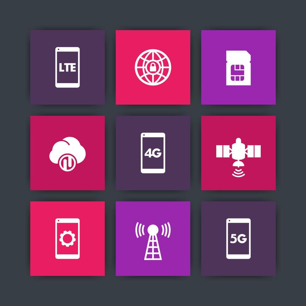 draadloze technologiepictogrammen, 4g-netwerkpictogram, lte-pictogram, mobiele communicatie, verbindingsborden, 4g, 5g mobiel internet-symbolen, vector