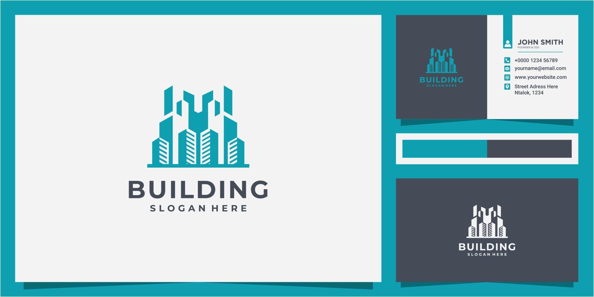 modern gebouw logo ontwerpconcept. modern gebouw logo ontwerp icoon met visitekaartje ontwerp vector