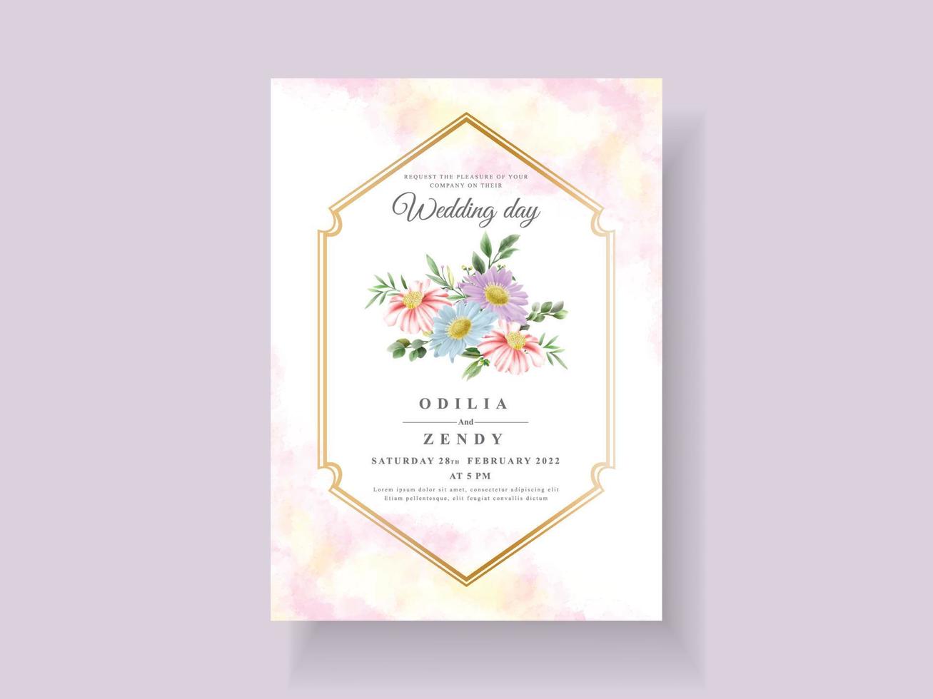 bruiloft uitnodigingskaart met mooie bloem en bladeren aquarel vector
