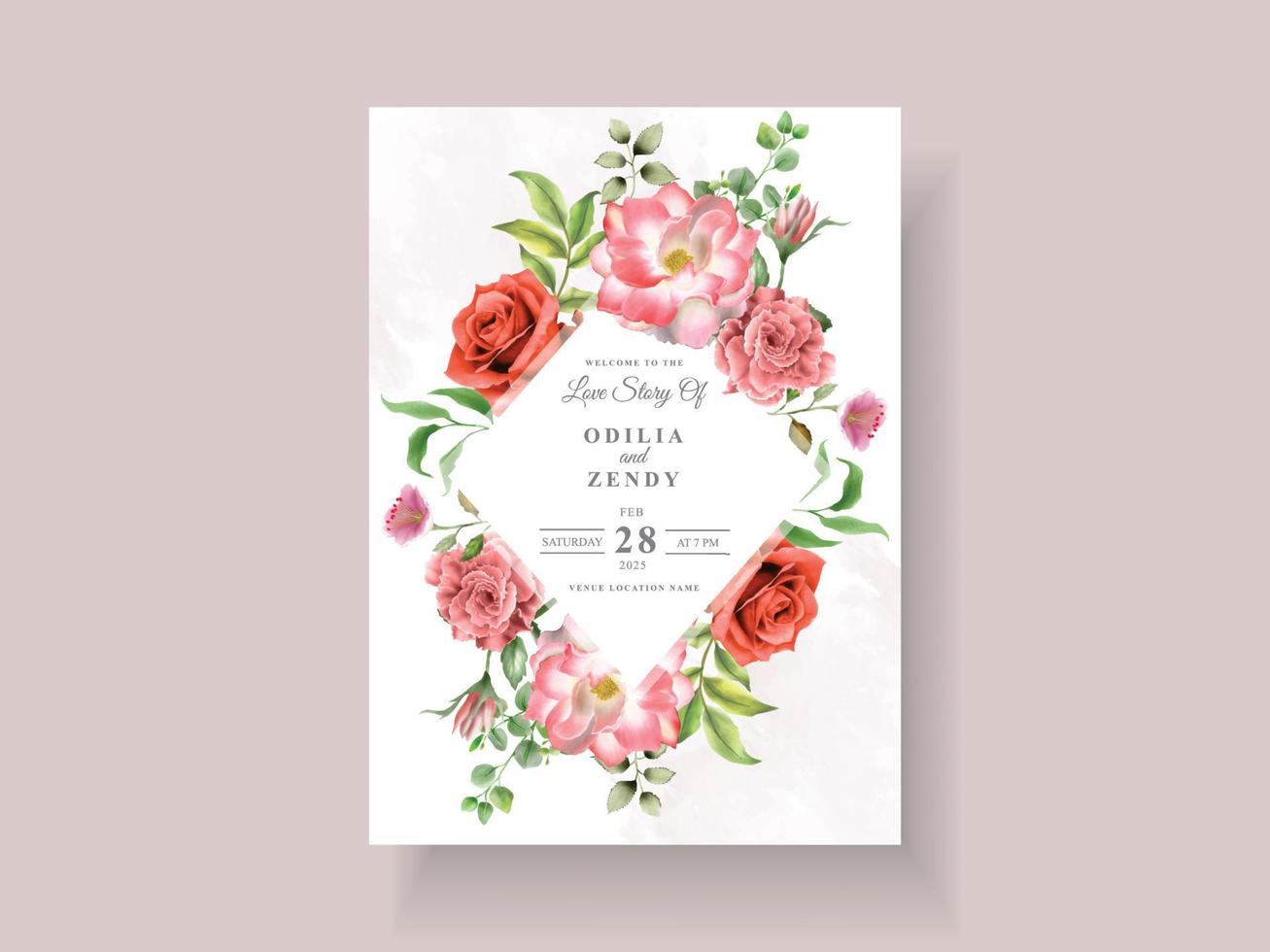 elegante bruiloft uitnodiging sjabloon met mooi bloemdessin vector