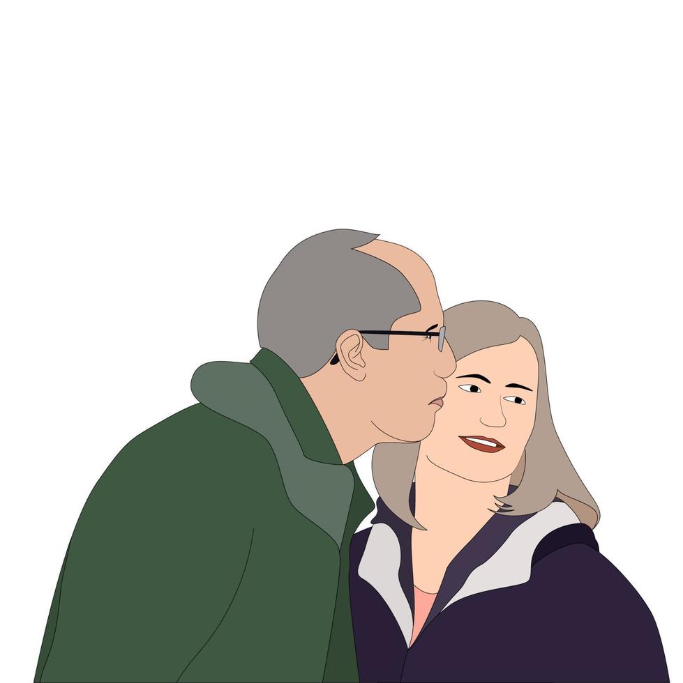 gelukkige Valentijnsdag, oude man zoenen oude vrouwen karakter vectorillustratie op witte achtergrond, karakter illustratie voor paar themaprojecten zoals bruiloft en Valentijnsdag. vector