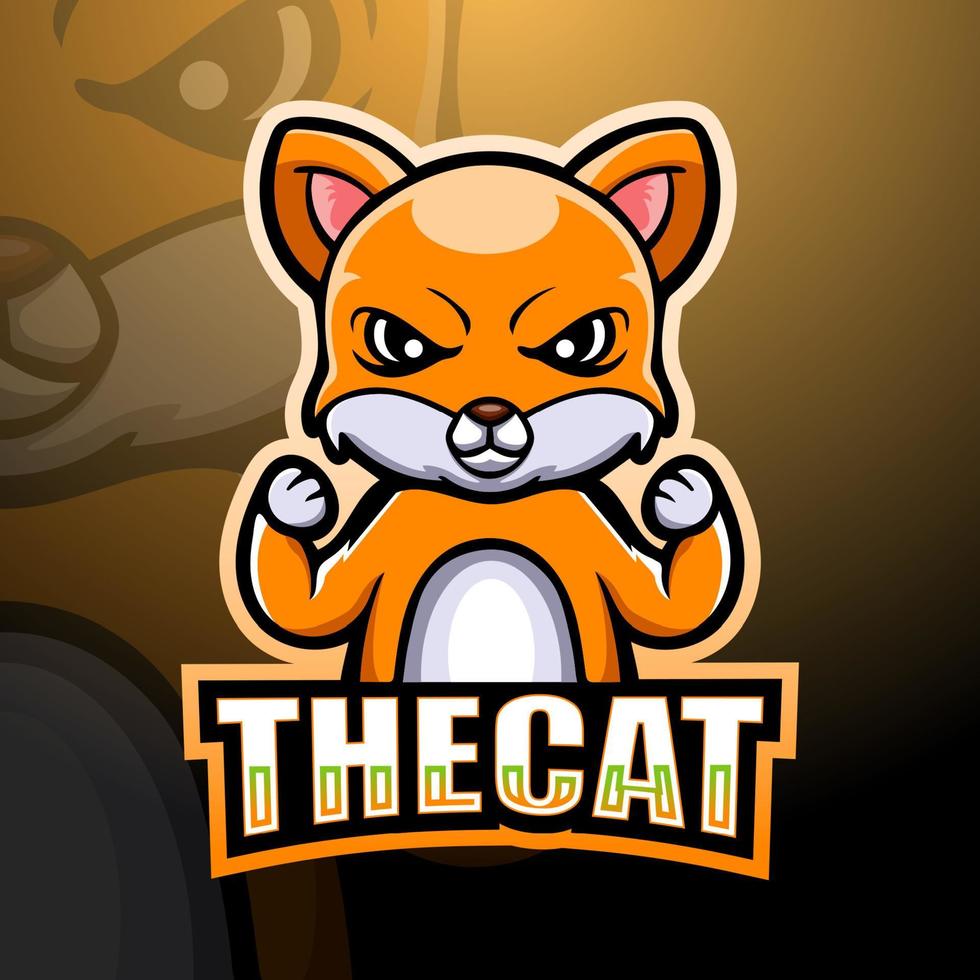 sterk kattenmascotte esport logo-ontwerp vector