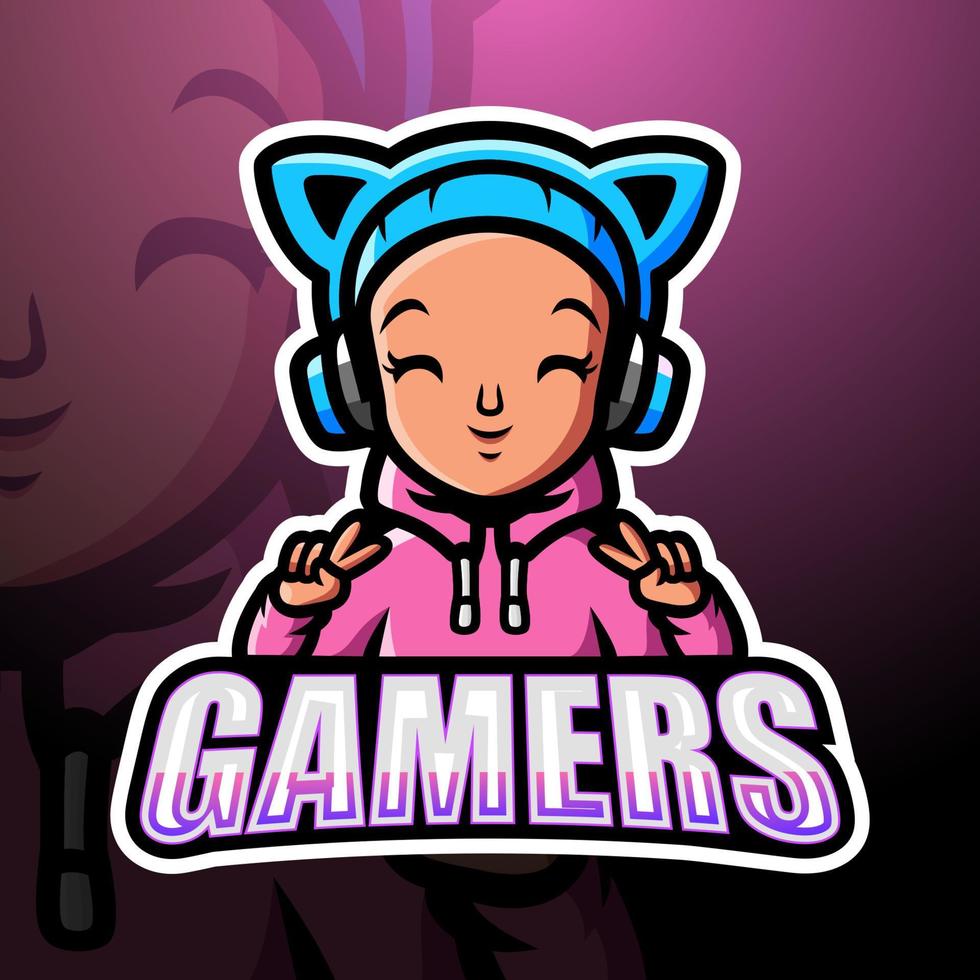 gamer meisje mascotte esport logo ontwerp vector