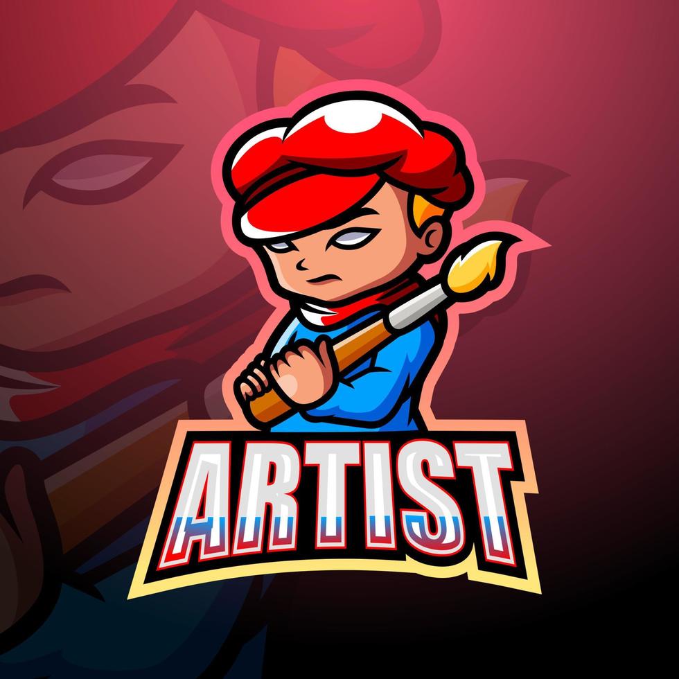 artiest mascotte esport logo ontwerp vector