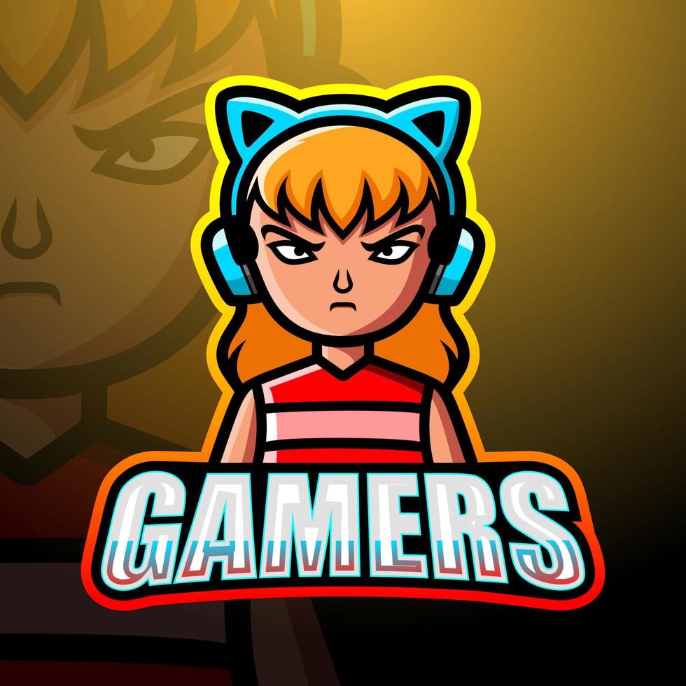 gamer meisje mascotte esport logo ontwerp vector