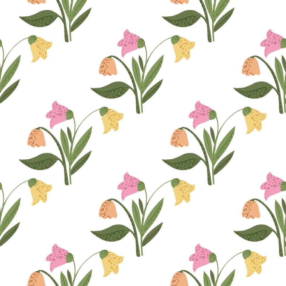 geïsoleerde vintage bloemen naadloze patroon. doodle eenvoudige botanische sieraad in roze en gele toppen. witte achtergrond. vector