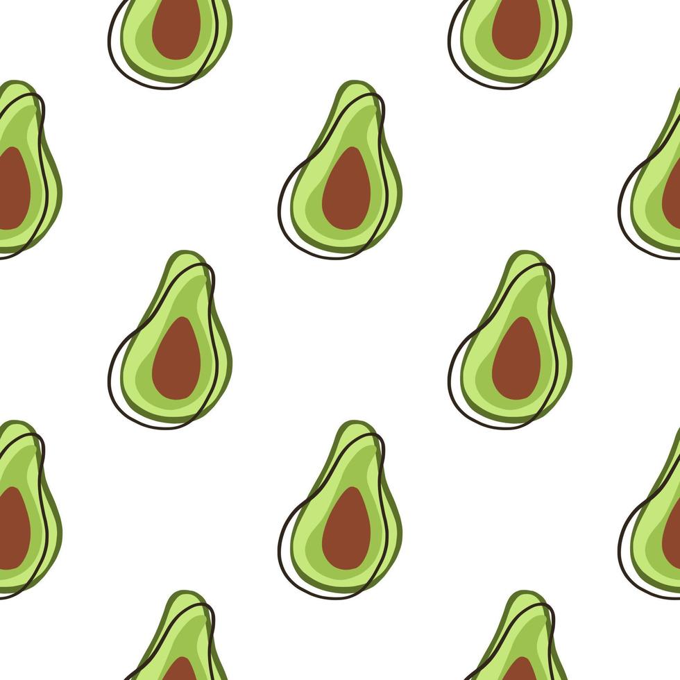 abstract voedsel naadloos patroon met geïsoleerd groen avocadoornament. witte achtergrond. vruchten afdrukken. vector