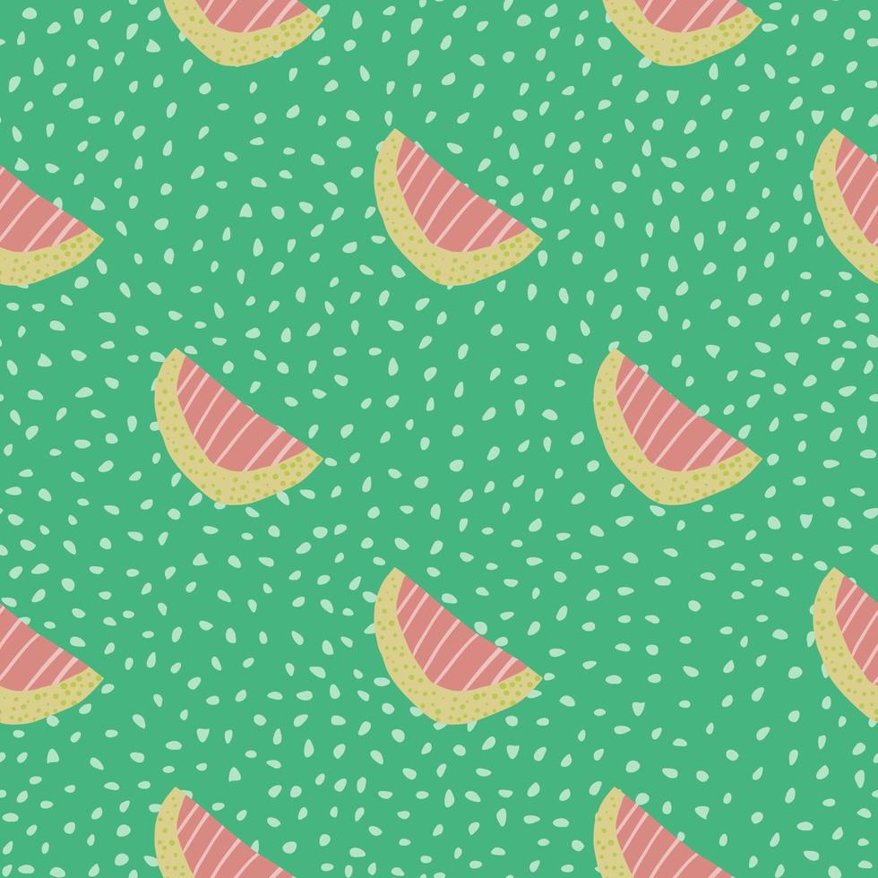 watercitroen plakjes naadloze doodle patroon. fruitvormen in roze kleur op licht turkooizen achtergrond met stippen. vector