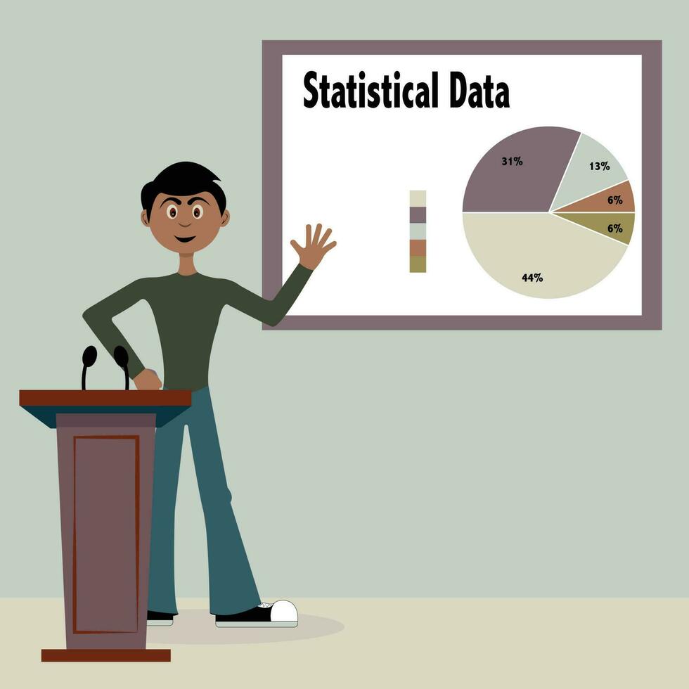 Indiase leraar geeft presentatie over het analyseren van statistische gegevens vector