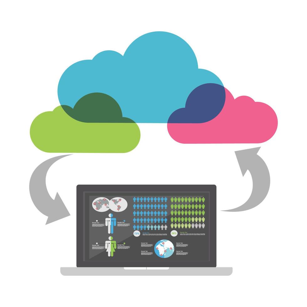 cloud business intelligence concept. cloud computing-proces. vector