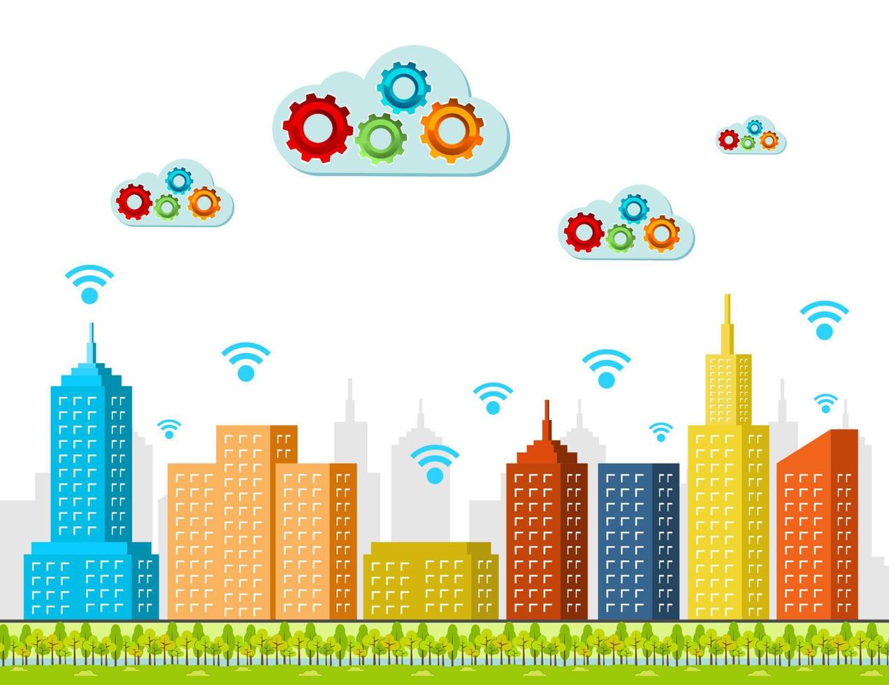 cloud computing-diensten. slim stadsconcept. vector