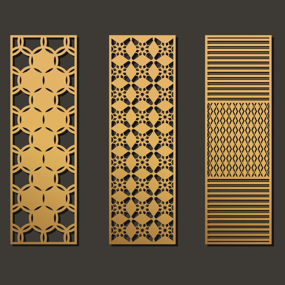 laser gesneden sjabloon panelen set. gestanste geometrische patroon rechthoekige vorm voor metaal, hout, papier, gravure, stencil. vector illustratie ontwerp.