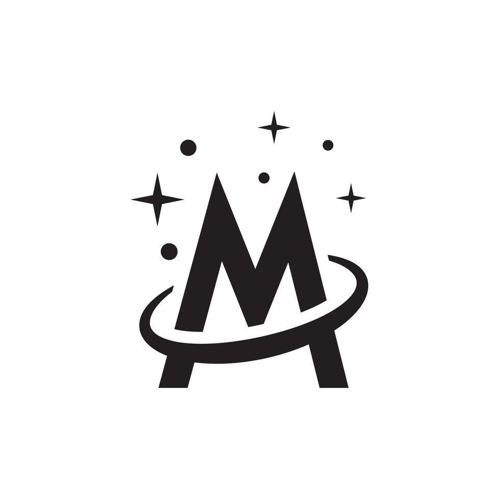 letter m planeet logo ontwerp vector