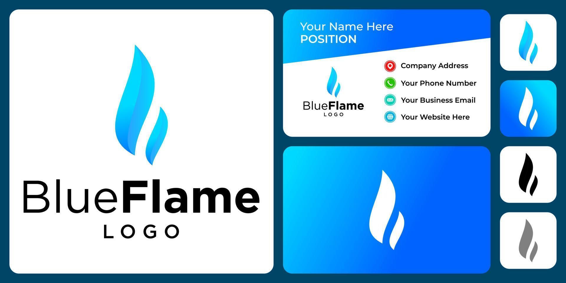 blauwe vlam logo-ontwerp met sjabloon voor visitekaartjes. vector