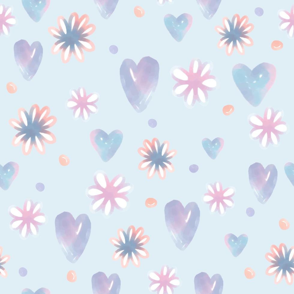 naadloze happy valentine dag patroon achtergrond met water kleur hart vorm en bloem, wenskaart vector