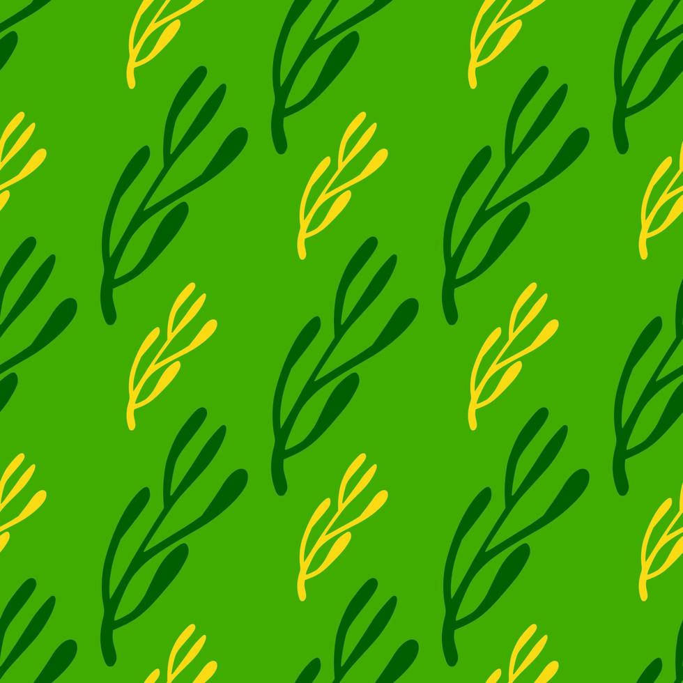 naadloos botanisch patroon met kruidentakkenornament. doodle eenvoudige print in groene en gele tinten. vector