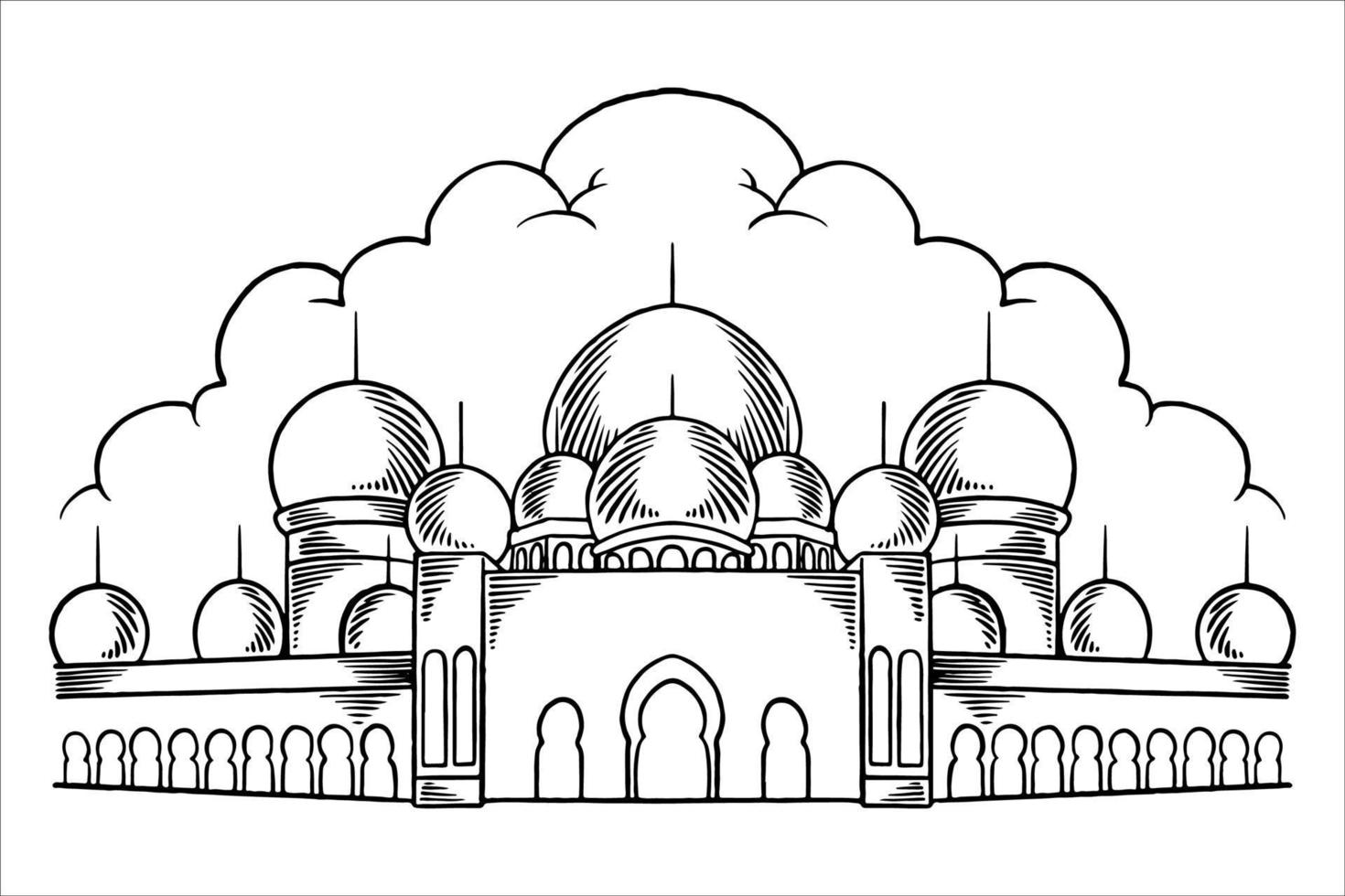 hand getrokken of schets van grote moskee voor islamitische ramadan-elementen. vector