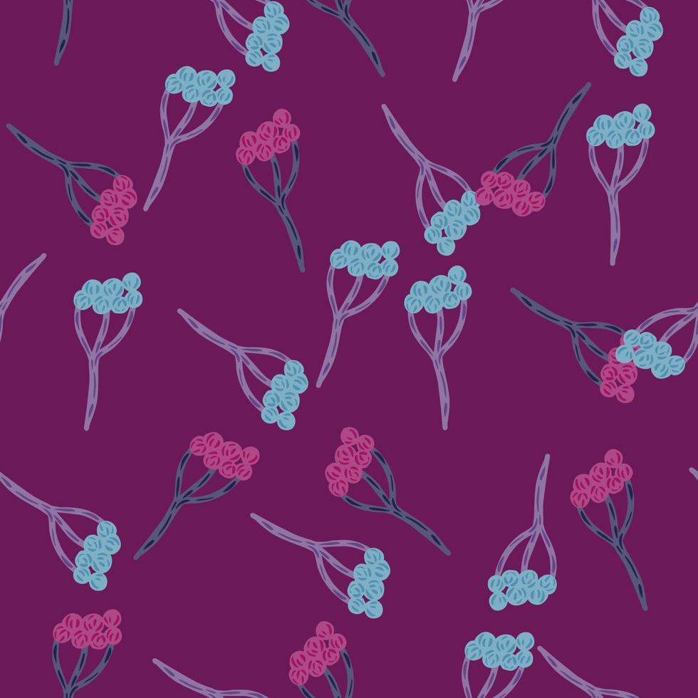 hand getekende natuur naadloze patroon met abstracte roze en blauwe willekeurige duizendblad silhouetten. planten achtergrond. vector