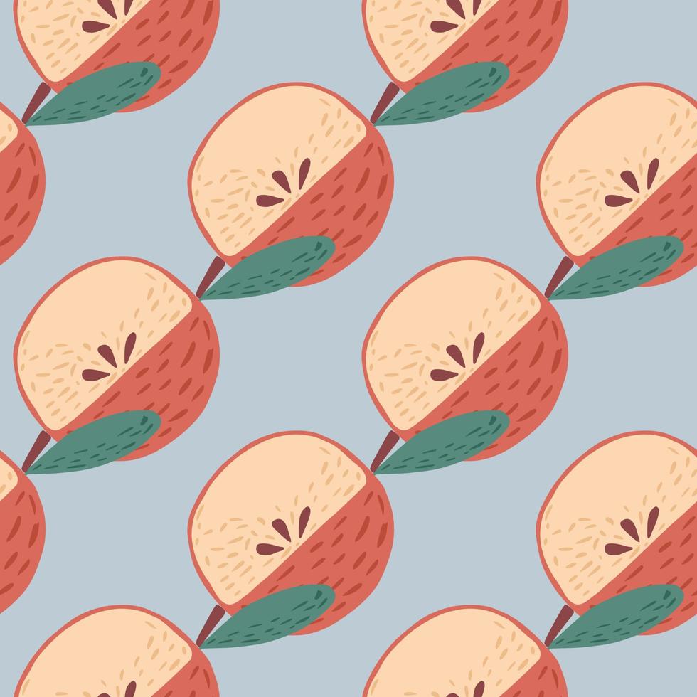 roze pastel gekleurde appels ornament naadloze patroon. blauwe achtergrond. cartoon voedsel achtergrond. vector