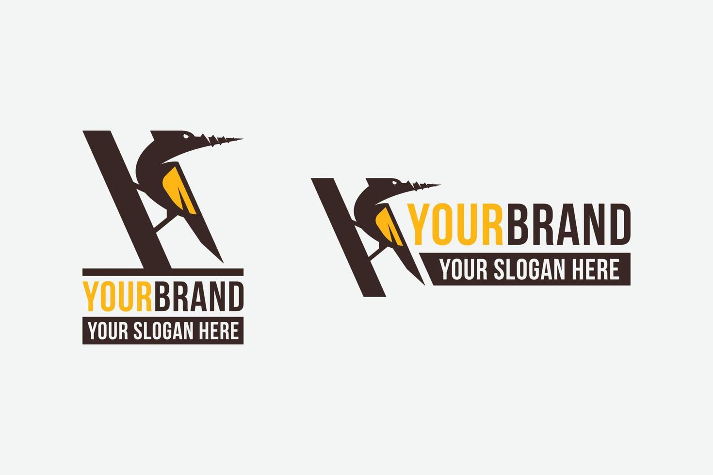 specht vogel logo met bout voor industriële producten vector