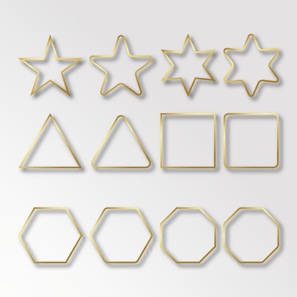 realistische collectie gouden geometrische figuren op witte achtergrond. 3D geometrische vormen met schaduw vector