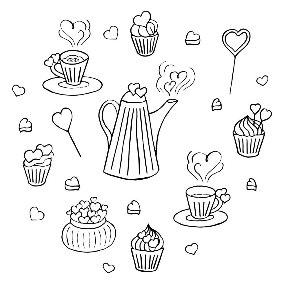 hand getrokken doodle koffie tijd icon set vector