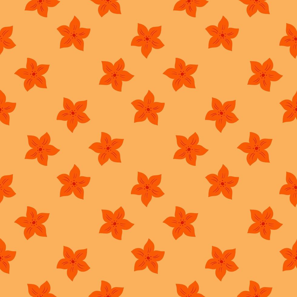 creatief abstract naadloos patroon met helder oranje tropisch bloemenornament. pastelkleurige achtergrond. vector