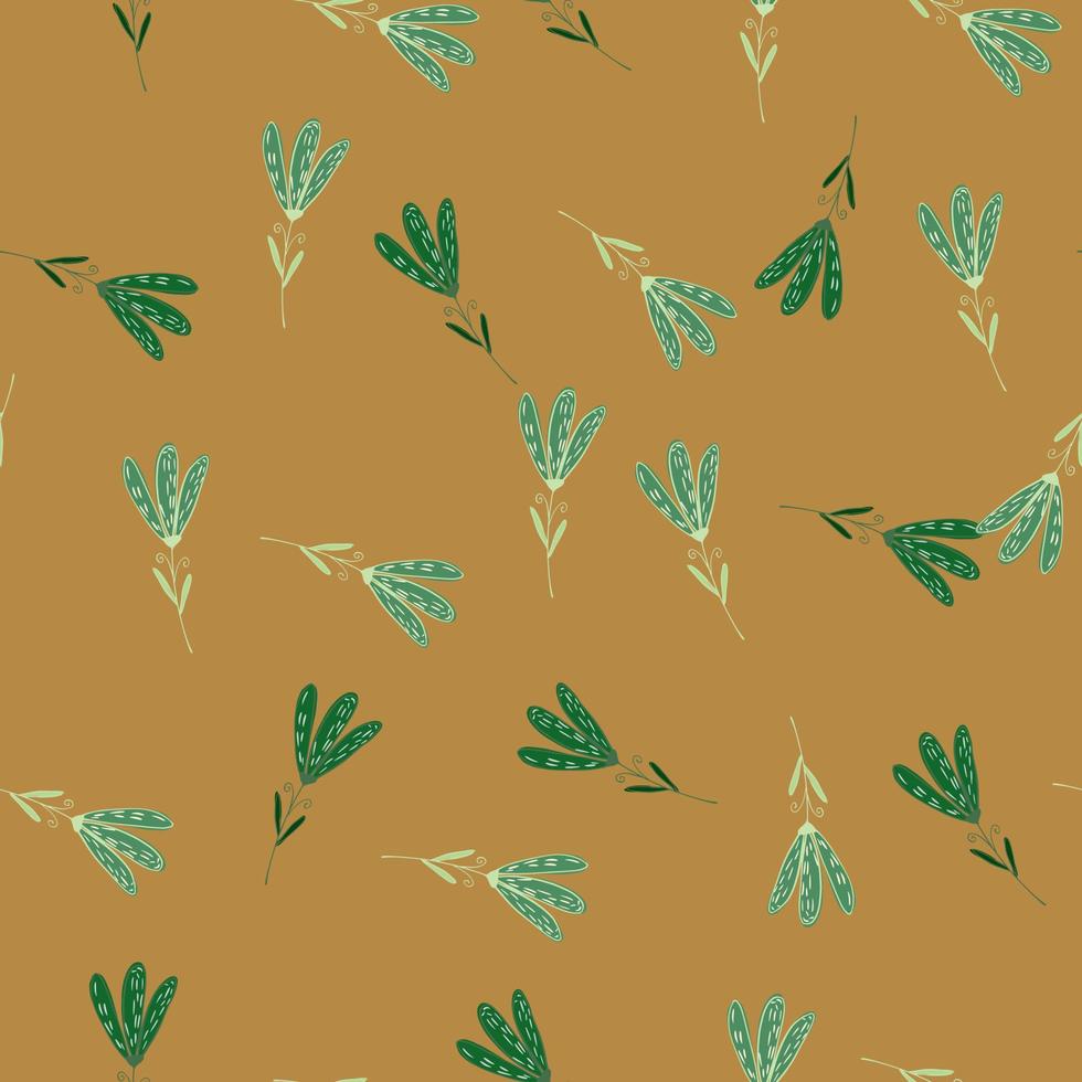 botanisch naadloos patroon met willekeurig groen bloemenornament. lichtbruine achtergrond. vector