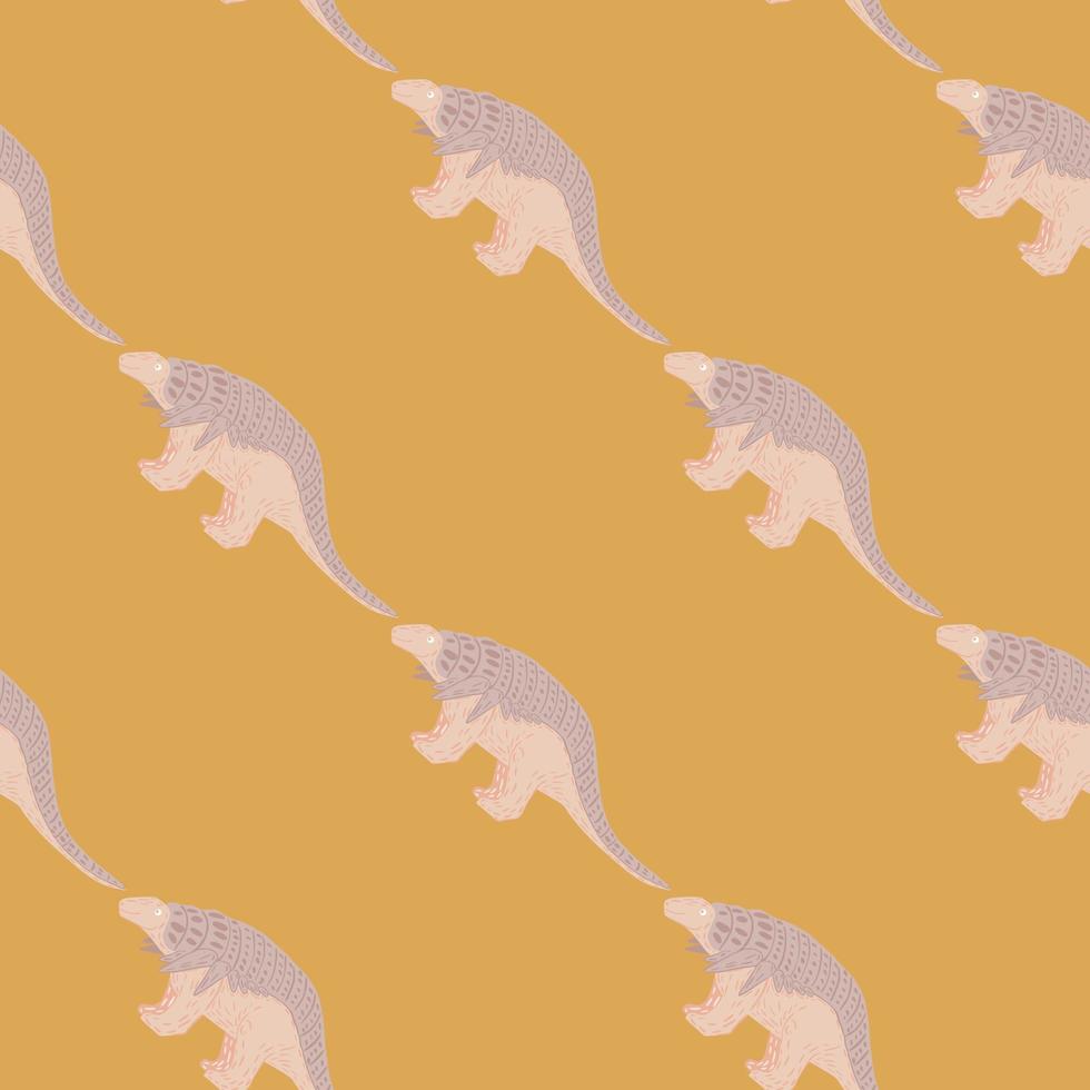 pastel roze ankylosauriërs hand getekende naadloze patroon in kinderstijl. oranje achtergrond. dieren in het wild dier stijl. vector