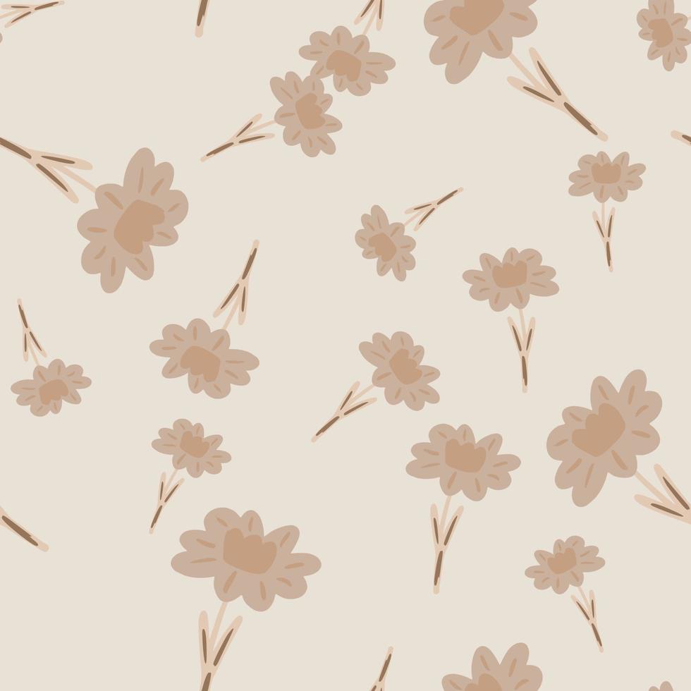 willekeurig naadloos patroon met beige doodle bloemvormen print. grijze achtergrond. eenvoudige natuur achtergrond. vector