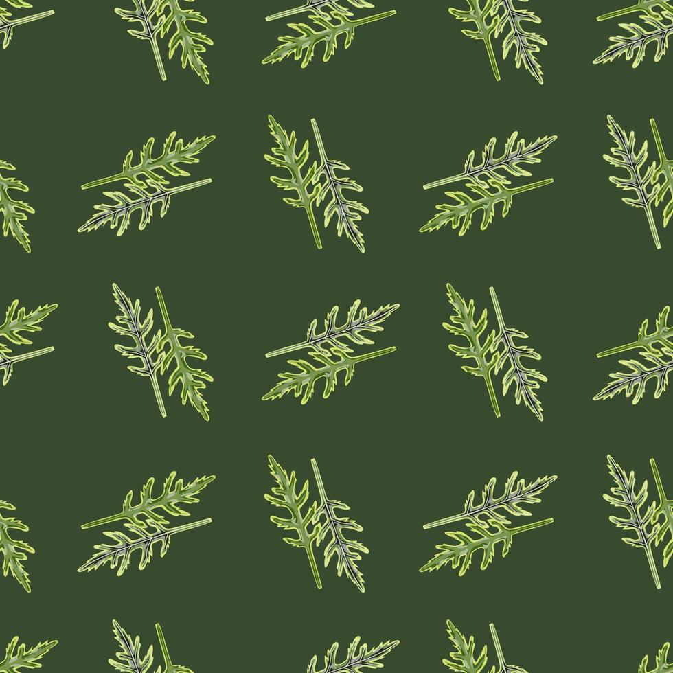 naadloze patroon bos rucola salade op donkergroene achtergrond. modern ornament met sla. vector