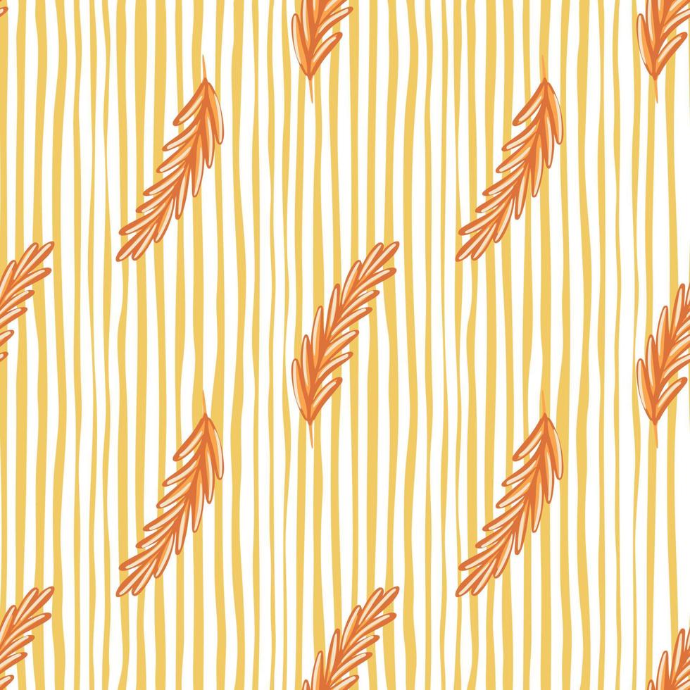 oranje rozemarijn silhouetten naadloze patroon in eenvoudige plantkunde stijl. witte en gele gestreepte achtergrond. vector