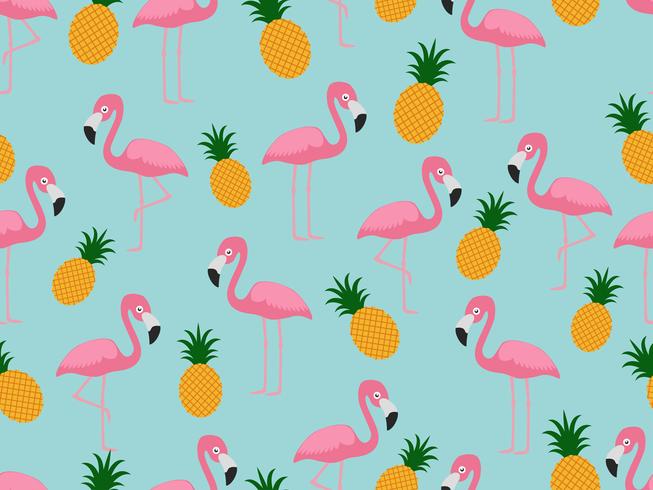 Naadloos patroon van flamingo met ananas op pastelkleurachtergrond - Vectorillustratie vector