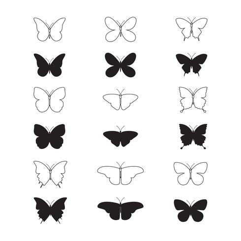 vectorillustratie van vlinder pictogrammenset op witte achtergrond vector