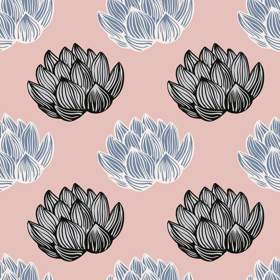 japan flora natuur naadloze patroon met voorgevormde lotusbloem ornament. pastel roze achtergrond. vector