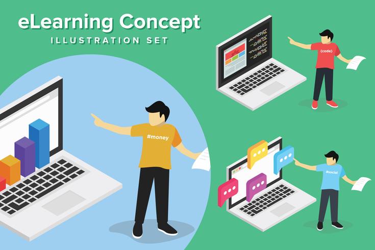 Webinar concept, Web Development online training, educatie op computer, e learning werkplek vector