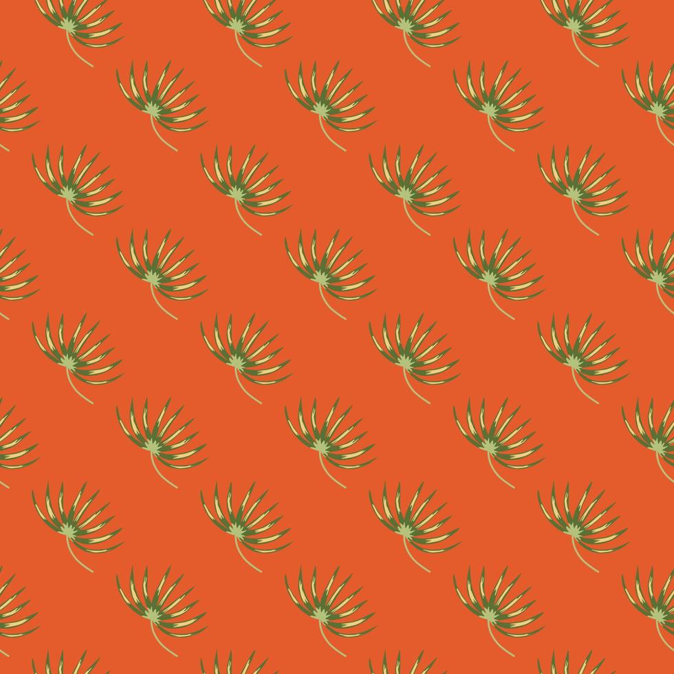 groene diagonale botanische blad ornament naadloze doodle patroon. fel oranje achtergrond. natuur achtergrond. vector