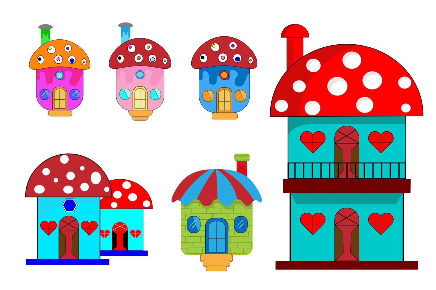 set van schattige oude dorpshuisjes voor kinderen illustratie. vector