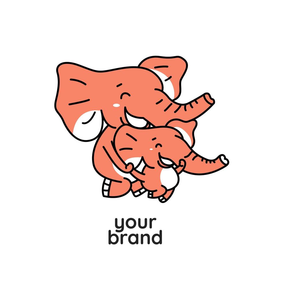 oranje baby- en moederolifant rennend logo vector