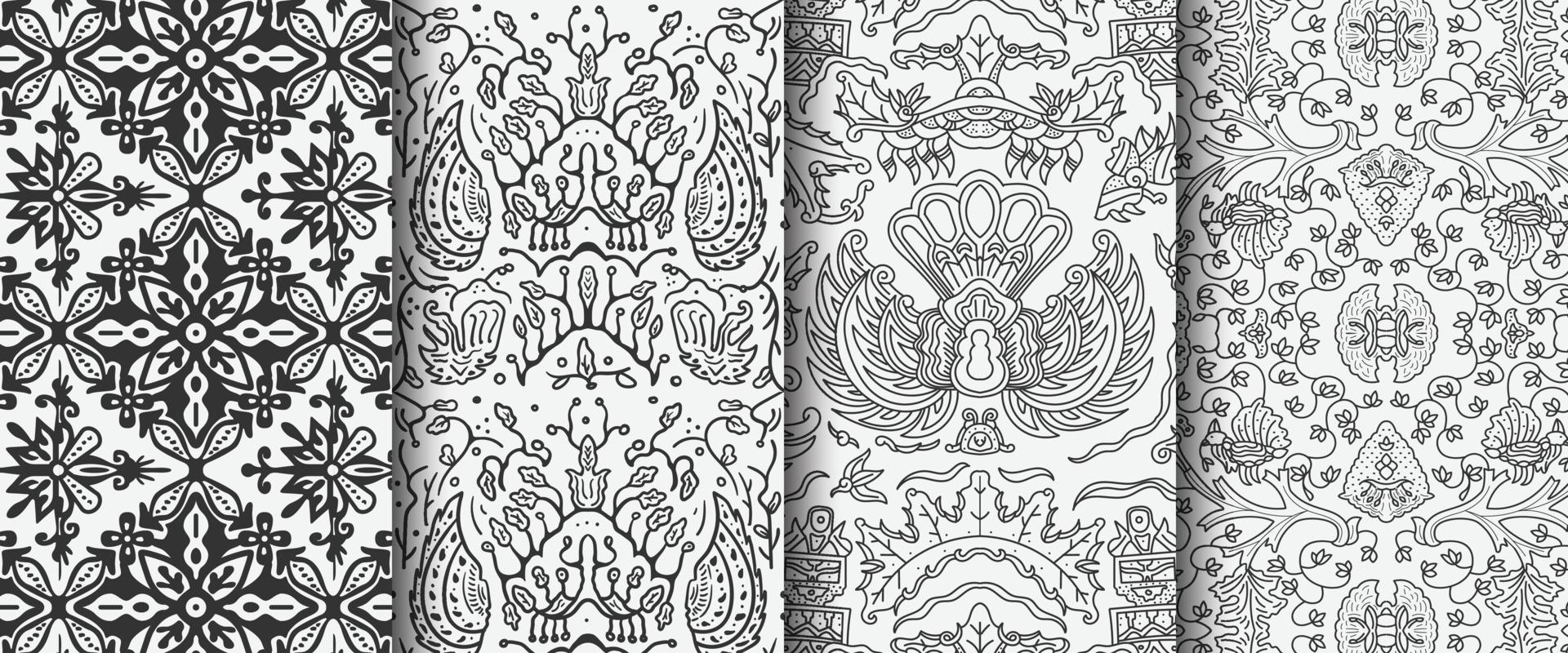 verschillende batik naadloze patroon één kleur. etnisch monolinepatroon voor achtergrond vector