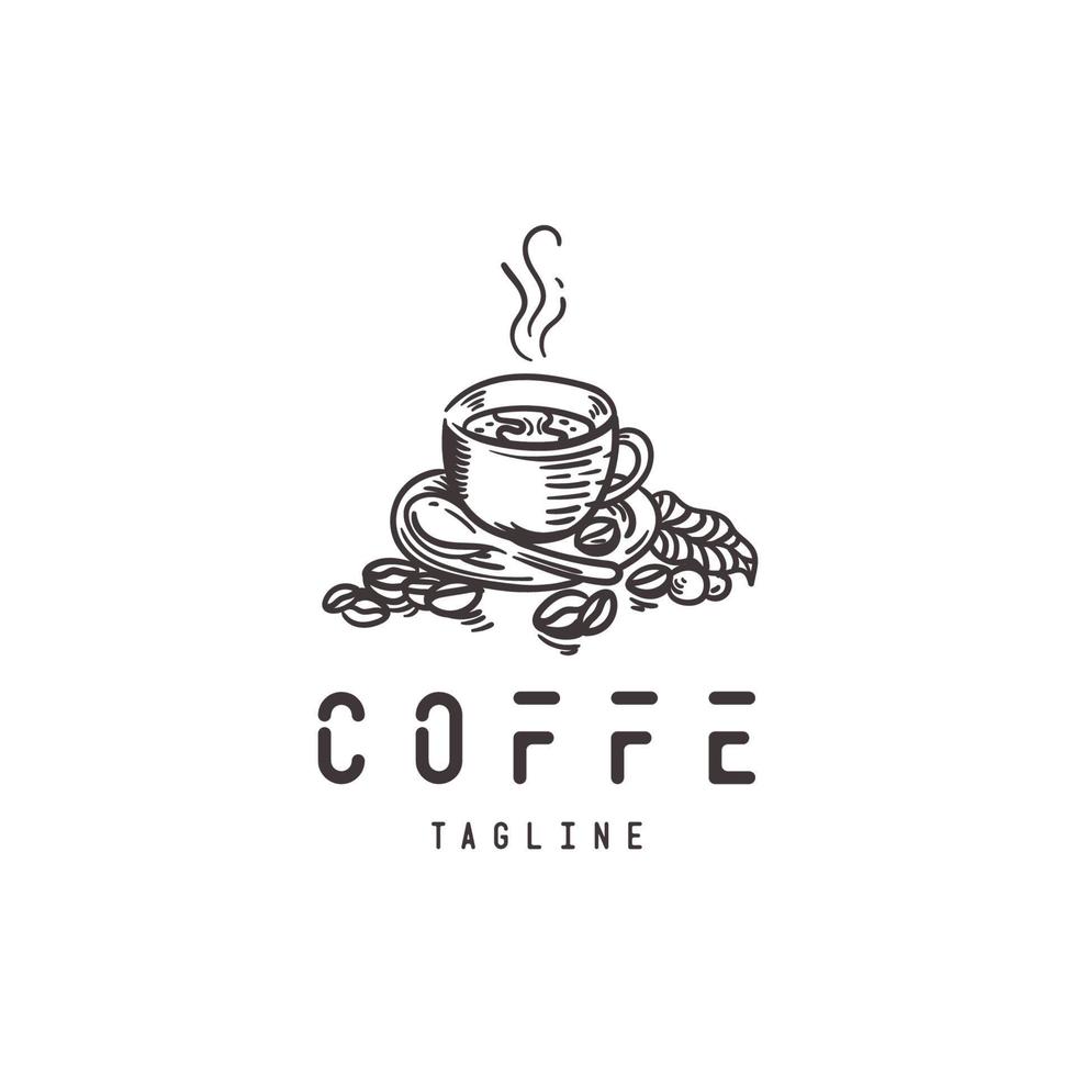 handgetekende koffie-logo met retro-stijl vector