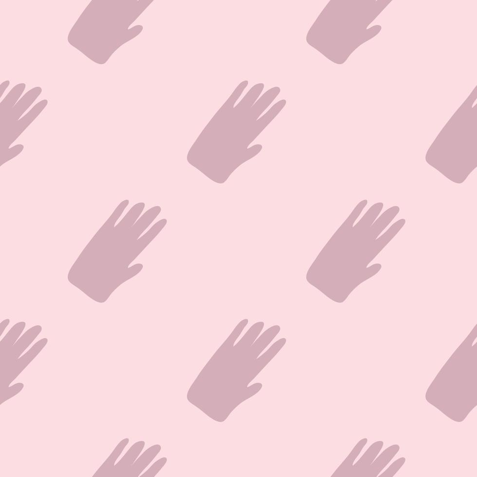 hand vormt naadloos patroon in eenvoudige stijl op roze achtergrond. silhouet van een menselijke hand geometrisch behang. vector
