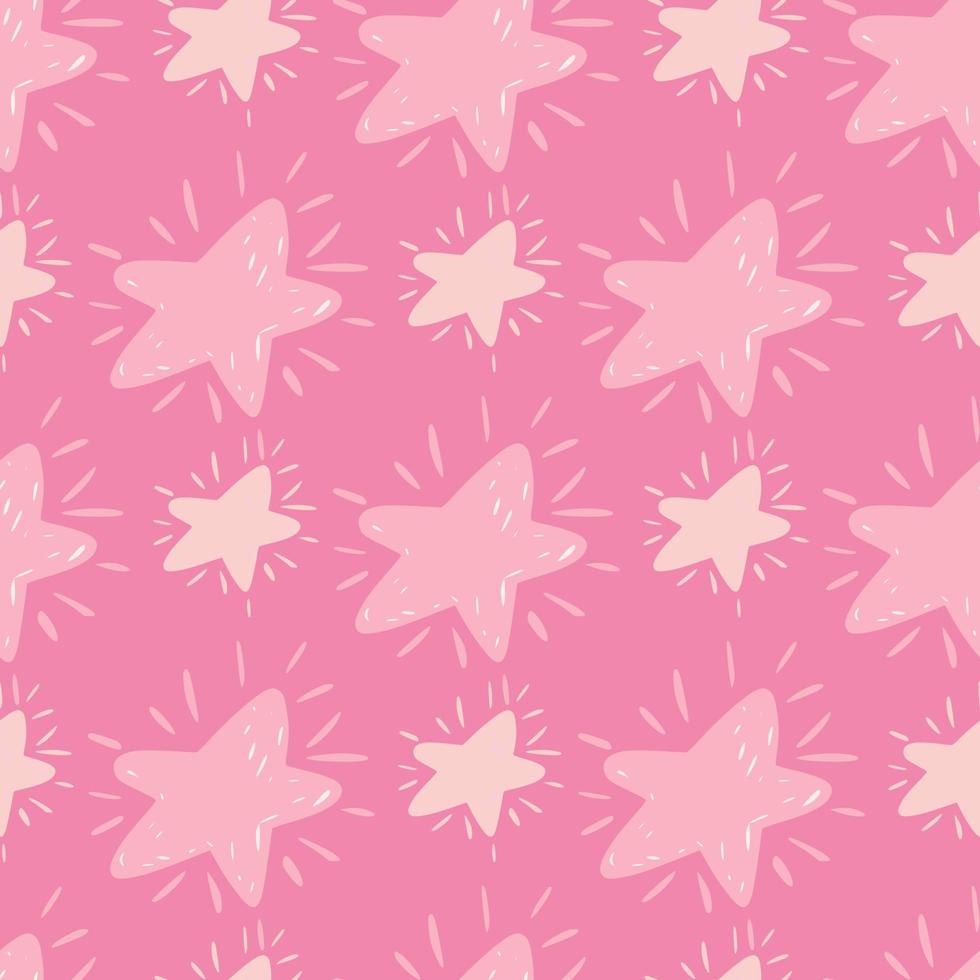 roze palet naadloos creatief patroon met cartoon schattige stersilhouetten. kinderachtige geometrische print. vector