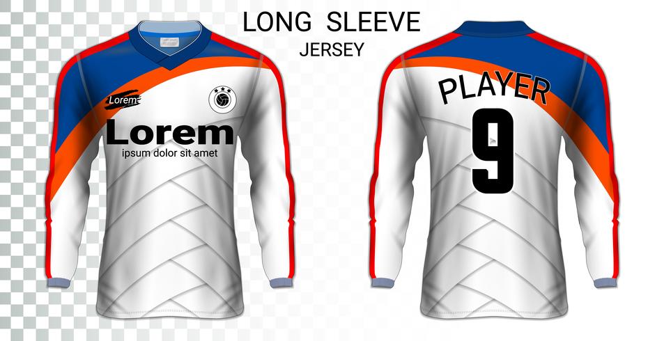 Lange mouw voetbalshirts t-shirts mockup sjabloon, grafisch ontwerp voor voetbal uniformen. vector