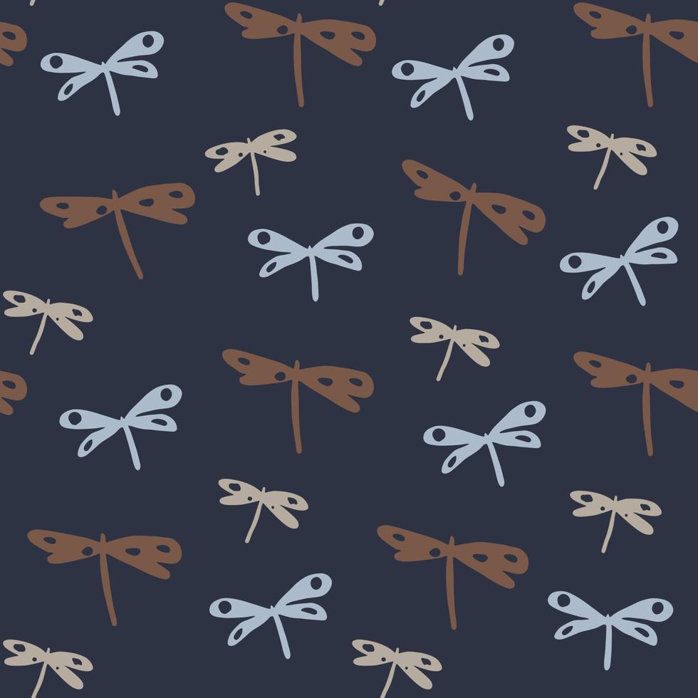 vintage libel naadloze patroon op blauwe achtergrond. doodle libellen behang. vector