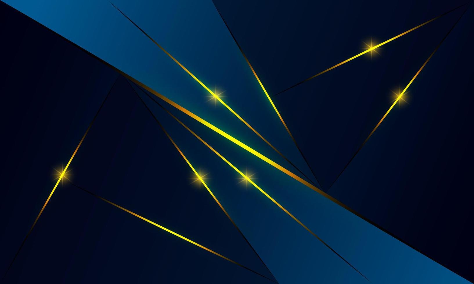 abstracte blauwe veelhoek driehoeken vorm patroon achtergrond met gouden lijn en verlichting effect luxe stijl. illustratie vector digitale technologie ontwerpconcept.