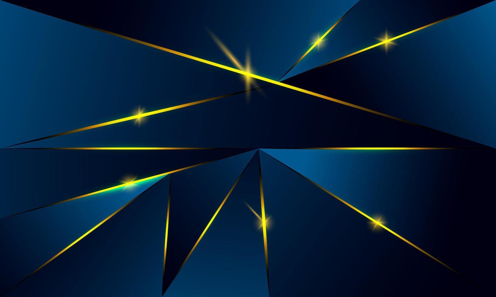 abstracte blauwe veelhoek driehoeken vorm patroon achtergrond met gouden lijn en verlichting effect luxe stijl. illustratie vector digitale technologie ontwerpconcept.