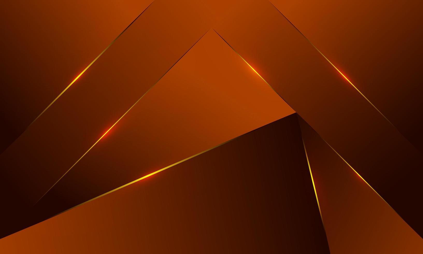 abstracte oranje veelhoek driehoeken vorm patroon achtergrond met gouden lijn en verlichting effect luxe stijl. illustratie vector digitale technologie ontwerpconcept.