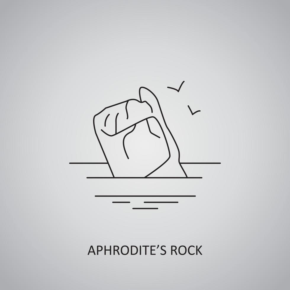 aphrodite's rock pictogram op grijze achtergrond. cyprus, paphos. lijn icoon vector