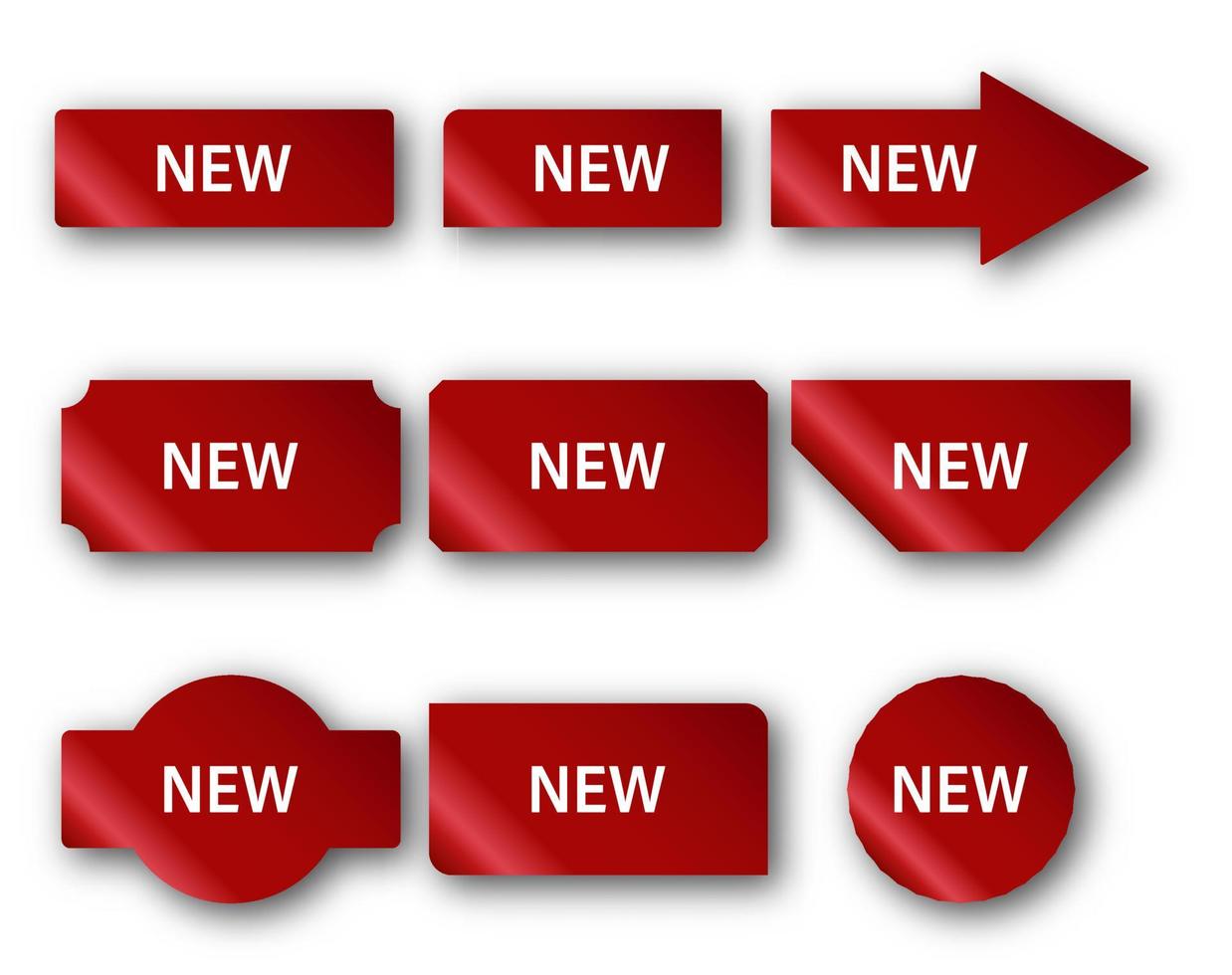 stickers voor producttags voor nieuwe aankomstwinkels. rode banner promotie tag. nieuwe labels met reflectie vector